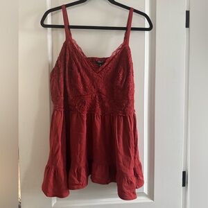 Torrid Red/burnt orange Lace babydoll shirt plus size size 0
